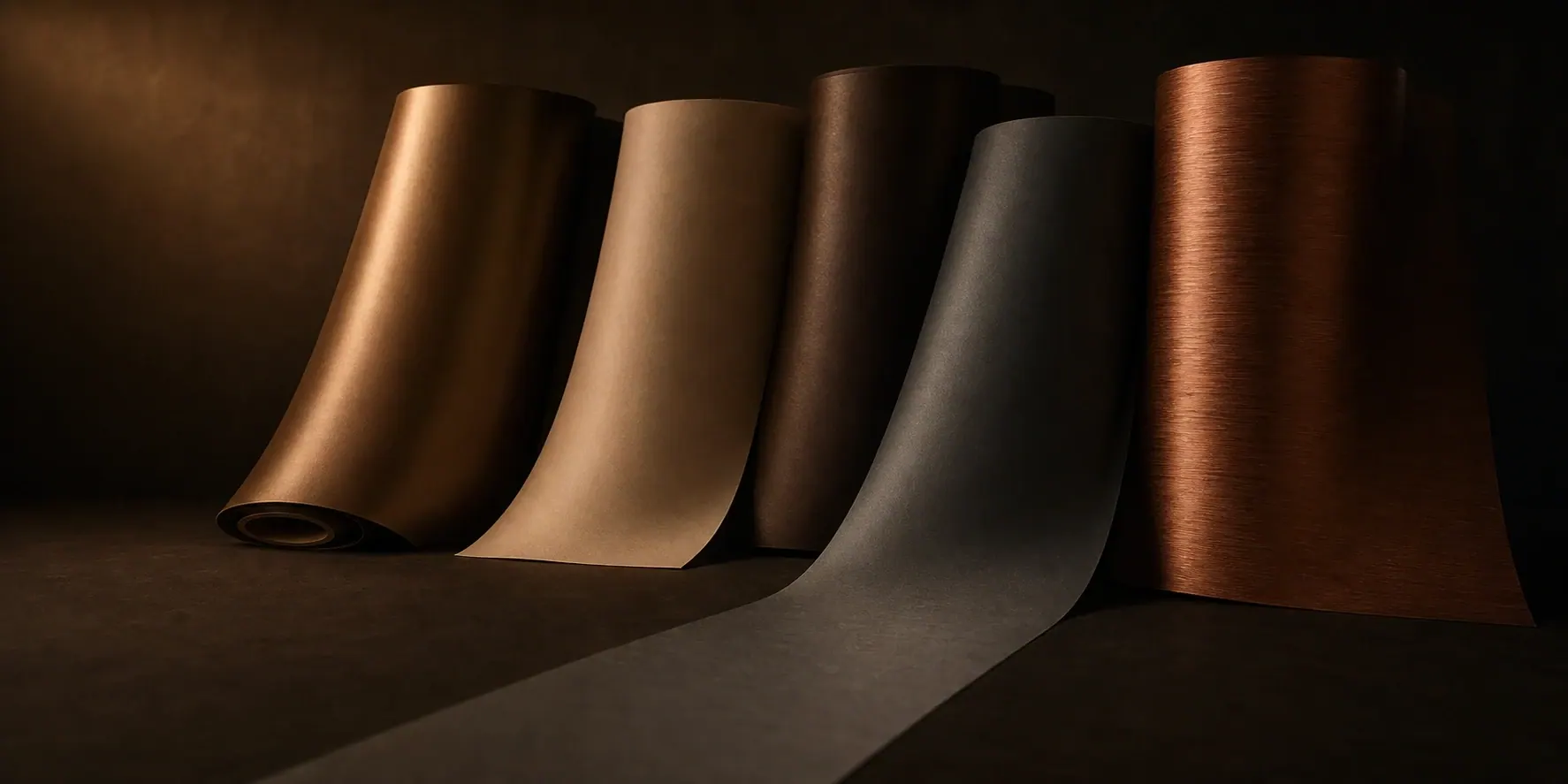 Folienrollen in Bronze, Sand und Schokobraun