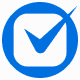 A vibrant blue checkmark inside a square, encircled by a matching blue outline, signifying successful completion or.