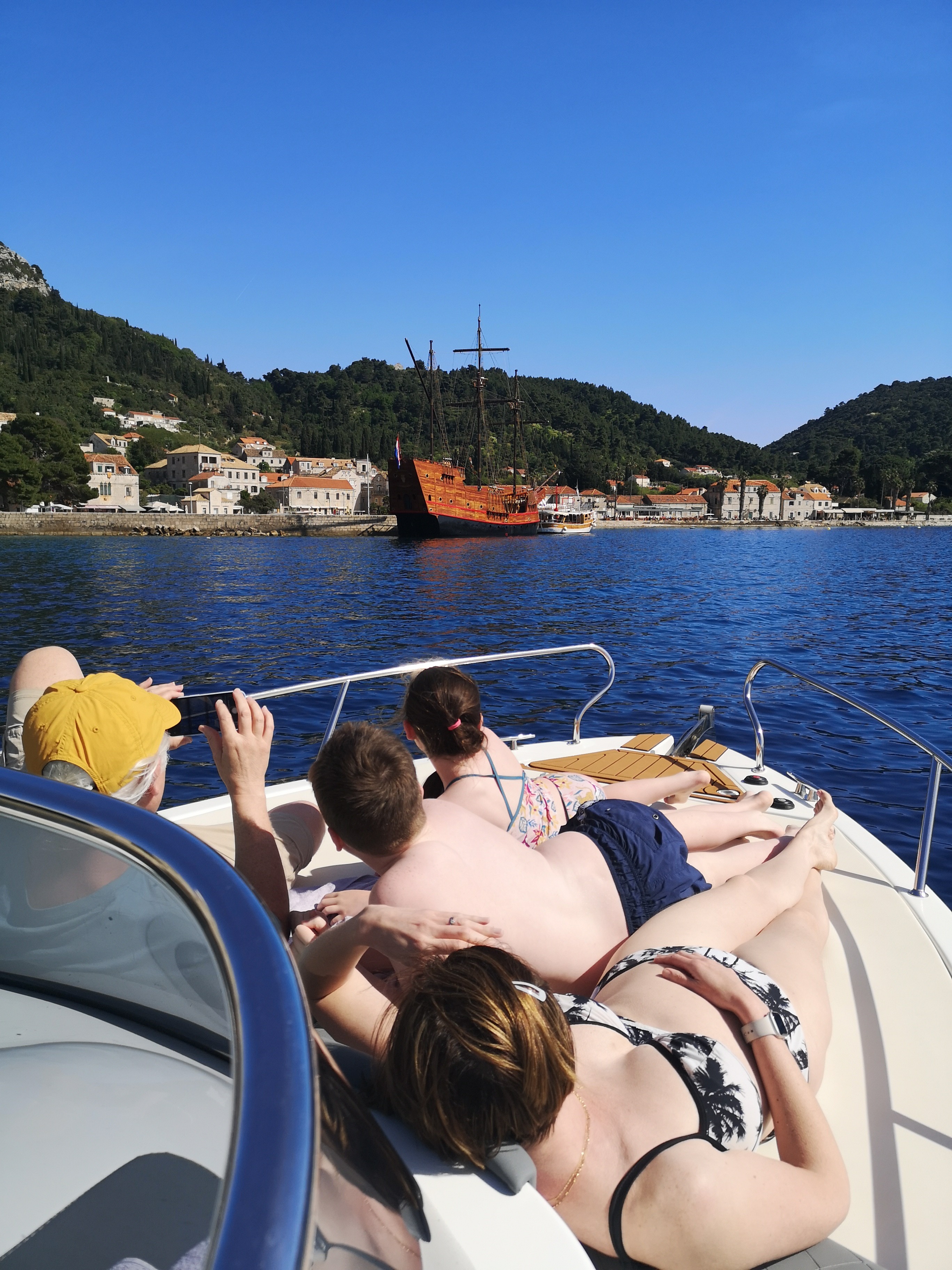 Happy guests on a private boat tour at Lpoud Island, Dubrovnik