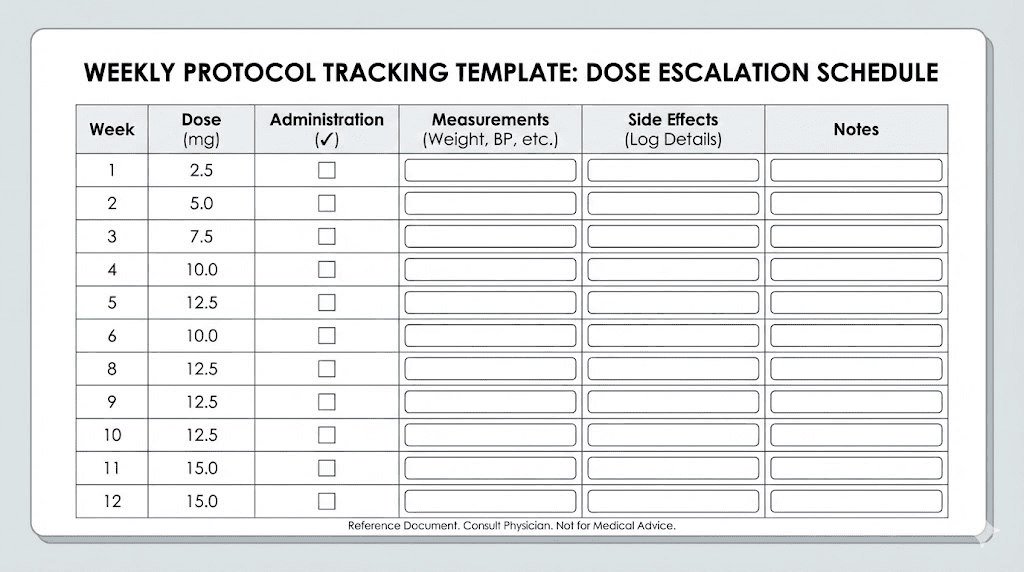 Retatrutide research protocol tracking template with dose escalation schedule