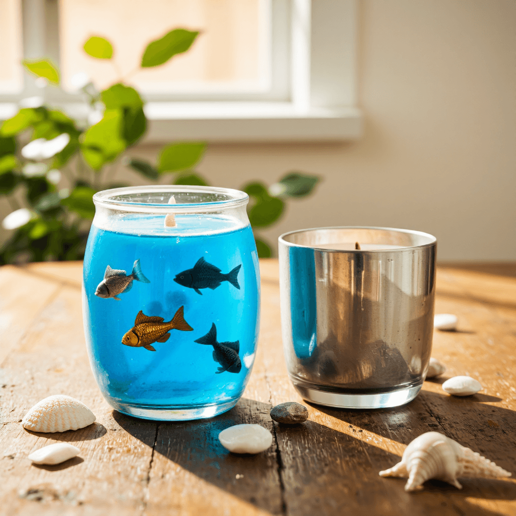 product photography of a set of decorative candles in glass jars