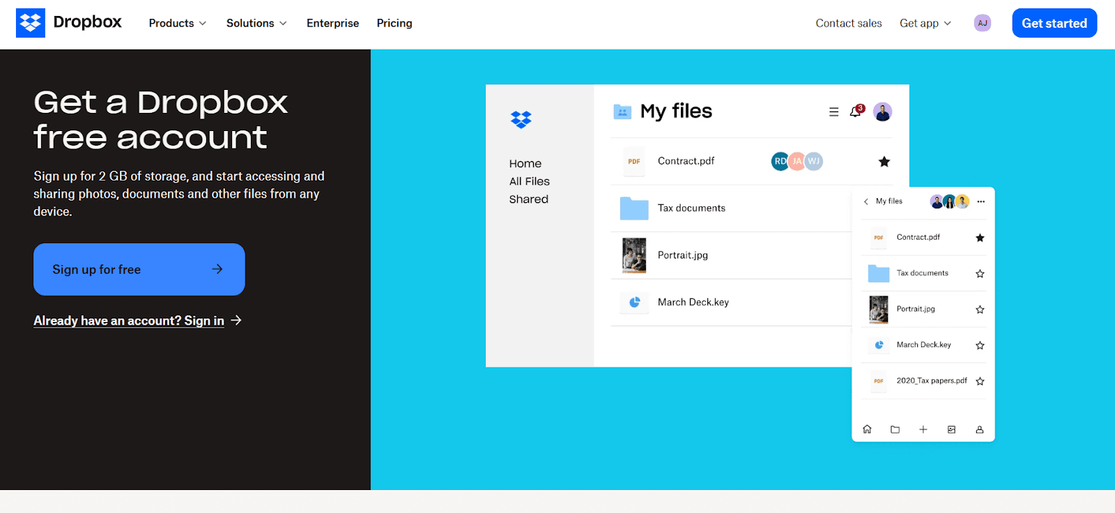 Dropbox website
