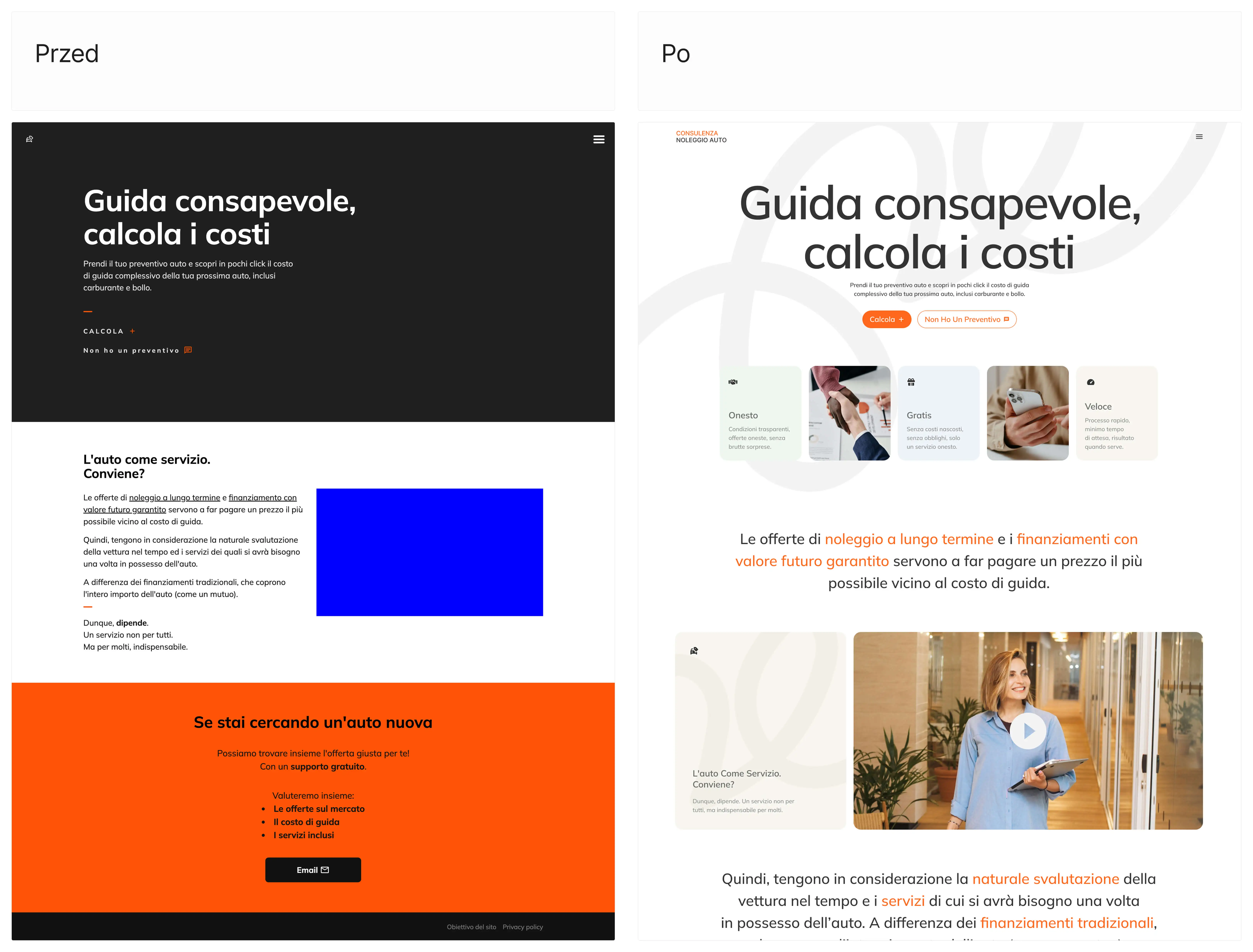 Comparison of the old and new versions of the CarRent website — before and after the redesign