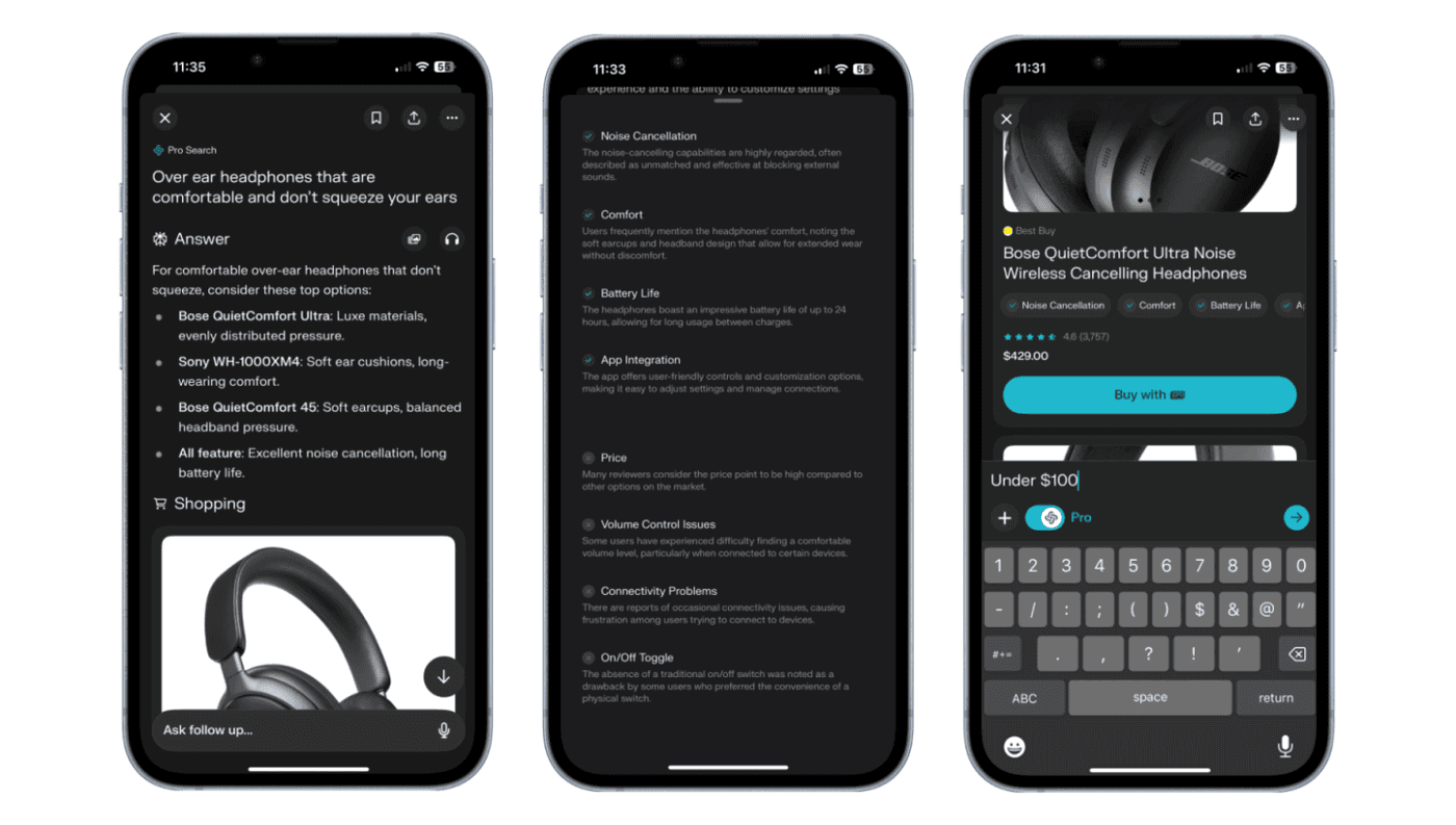 Perplexity mobile shopping experience
