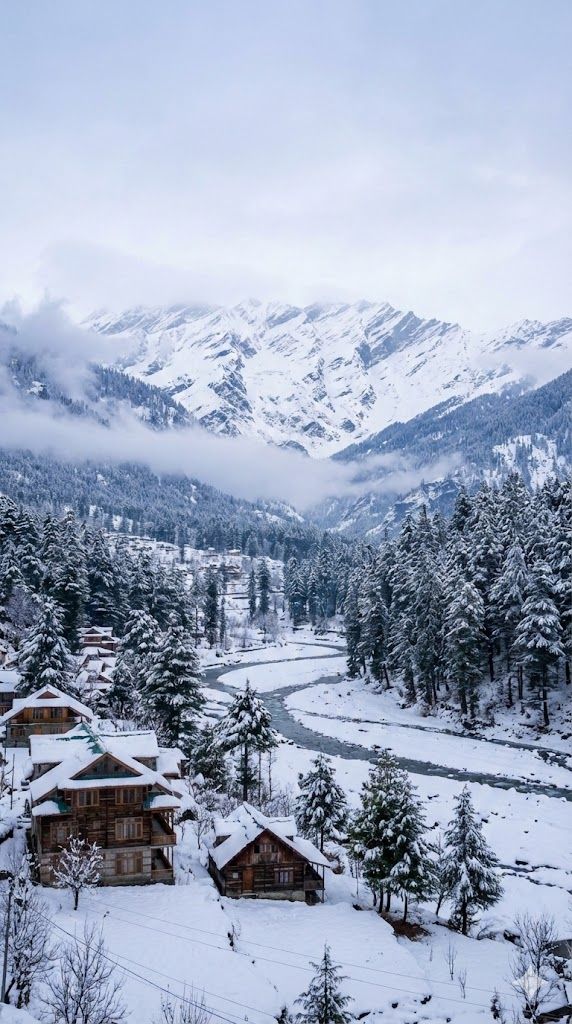 snow covered village in kashmir