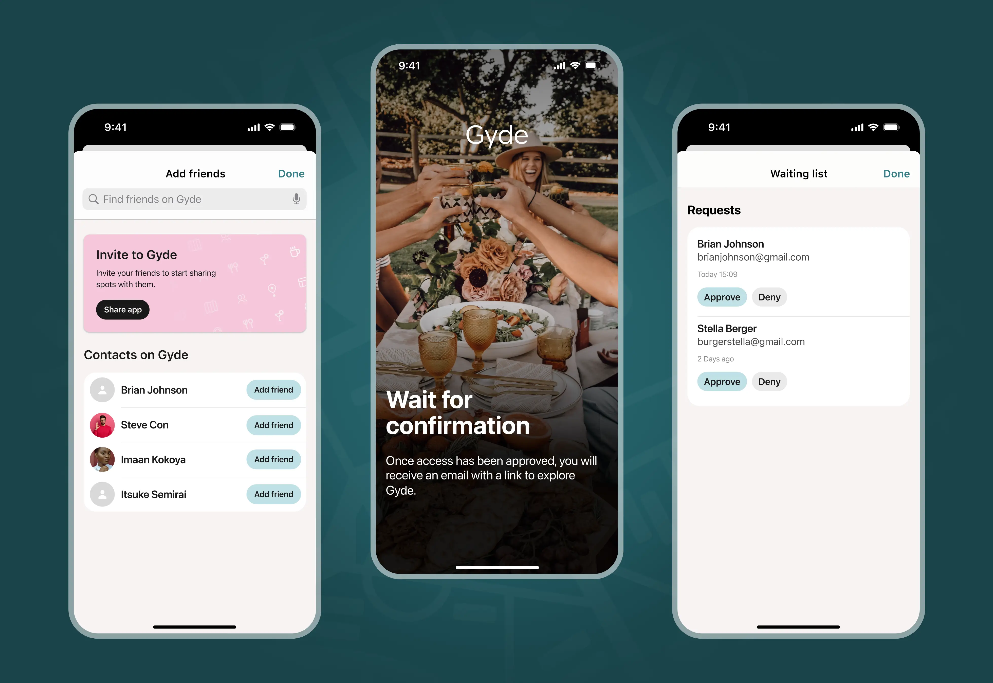 Invitation flow for Gyde
