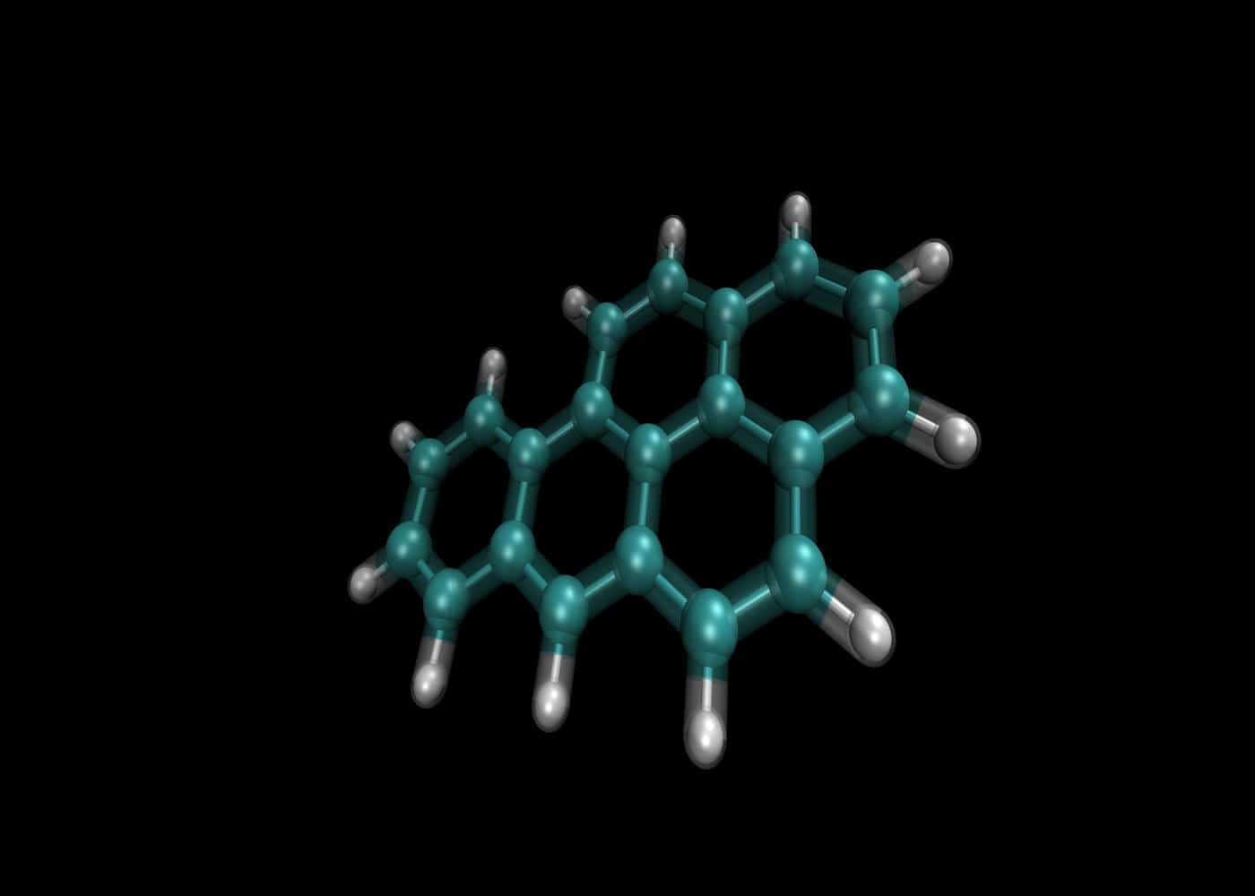 Teal and white image of a hormone over a black background