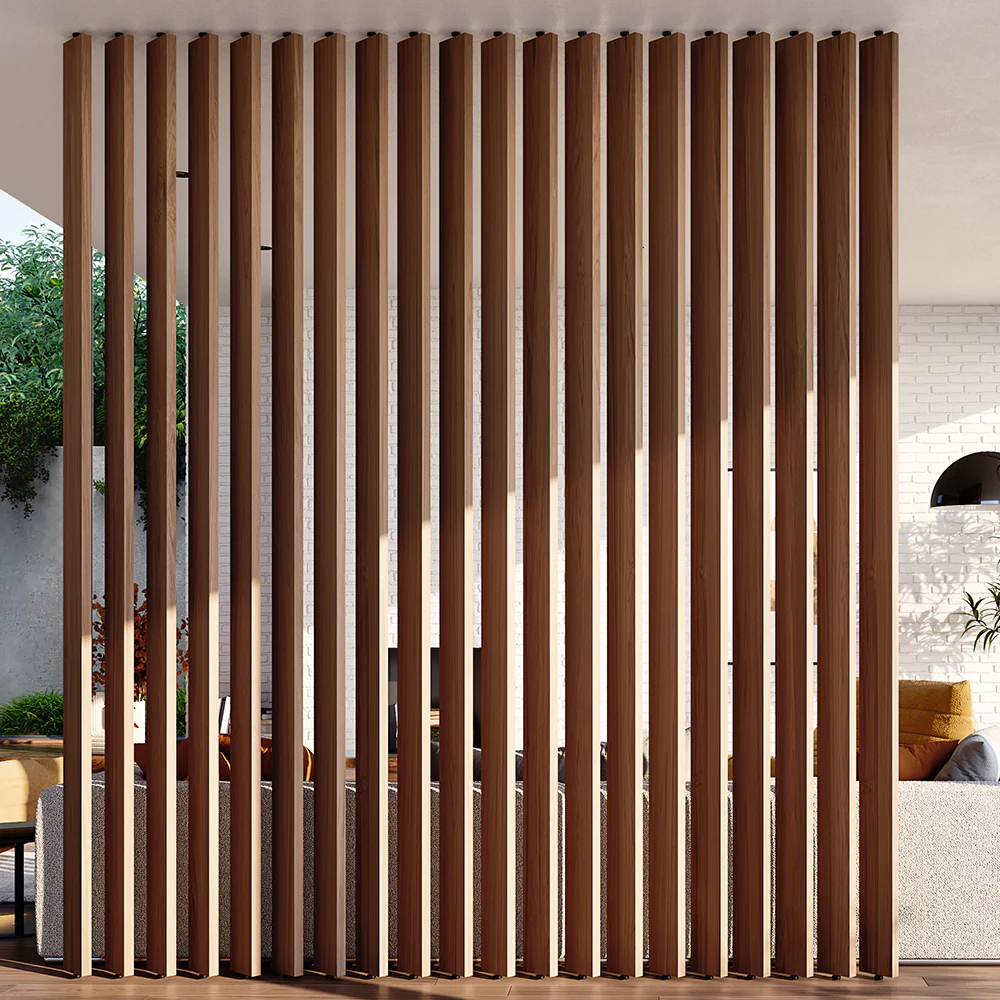 Wood slat wall interior detail