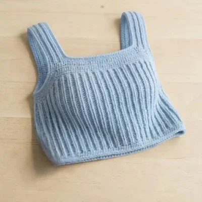 handmade crochet tank top in light blue for summer outfit