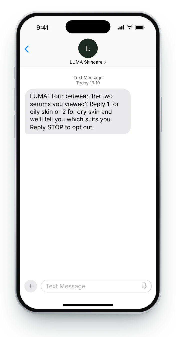 Help choosing between two serums browse abandonment text on an iPhone