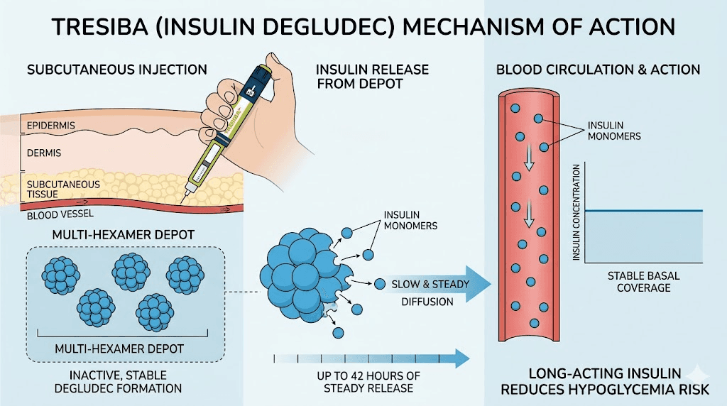 How Tresiba insulin degludec works in the body mechanism of action