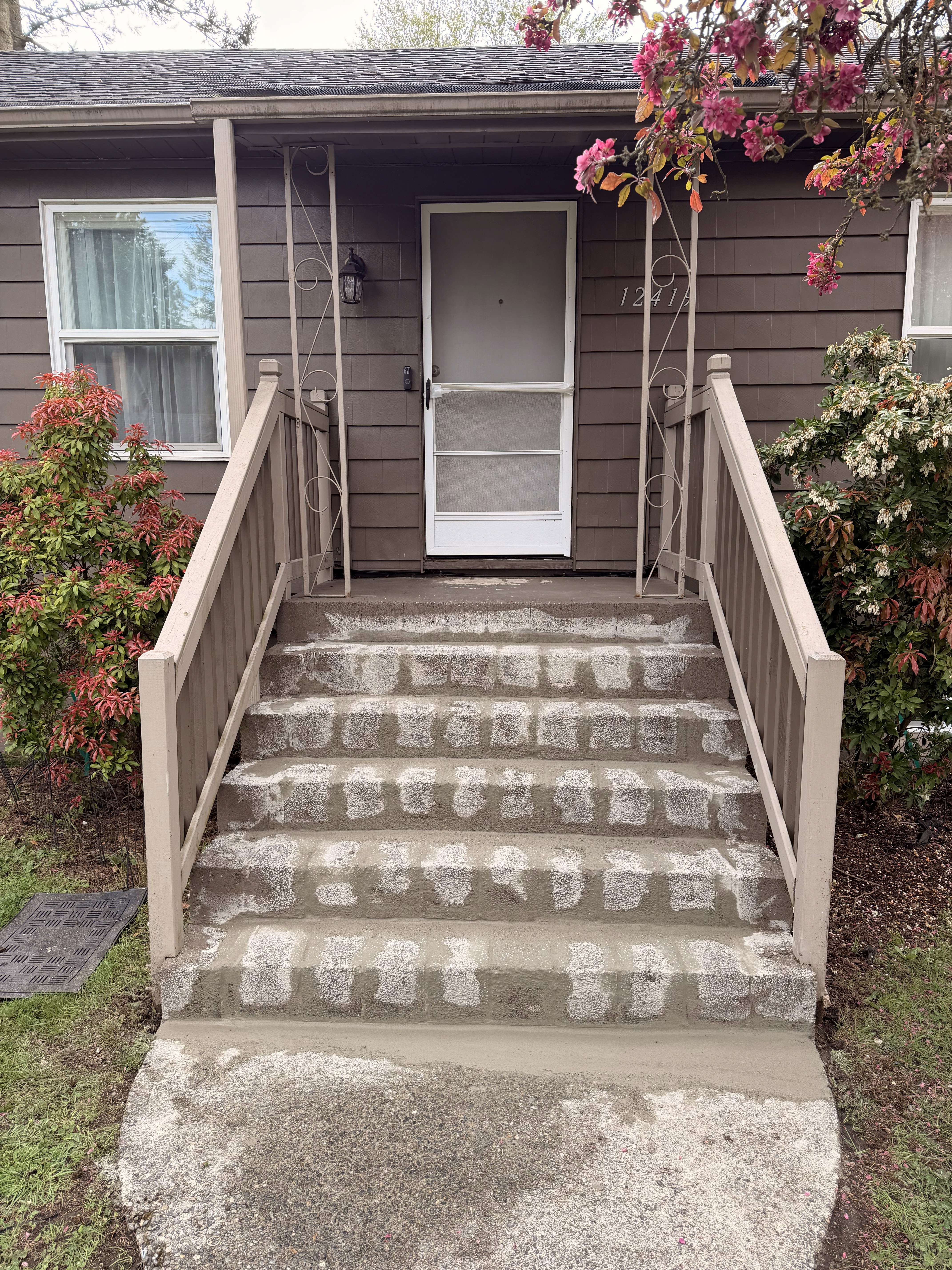 Exterior curb appeal stair mortar refresh for Burien home
