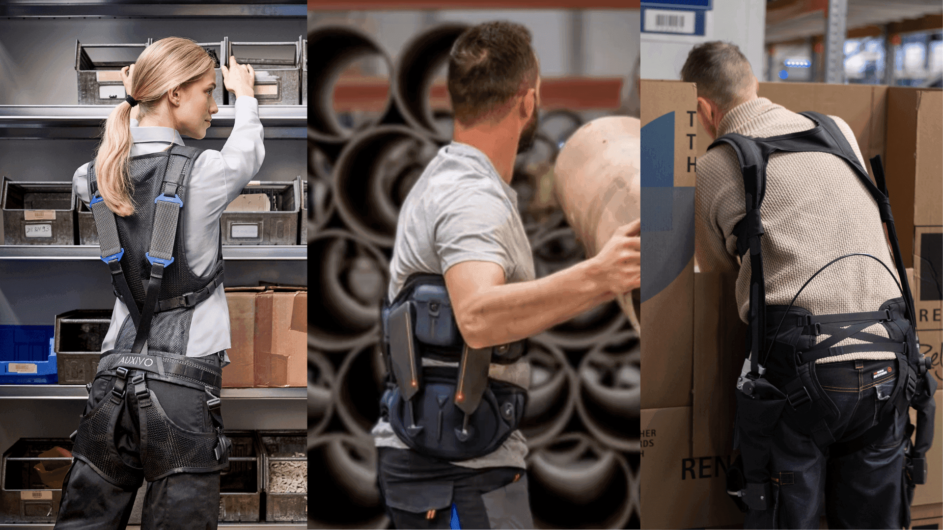 Exosquelettes pour le dos en milieu industriel au Canada : Liftsuit, Japet.W+ et Wave utilisés pour réduire la fatigue au travail et soutenir la manutention.