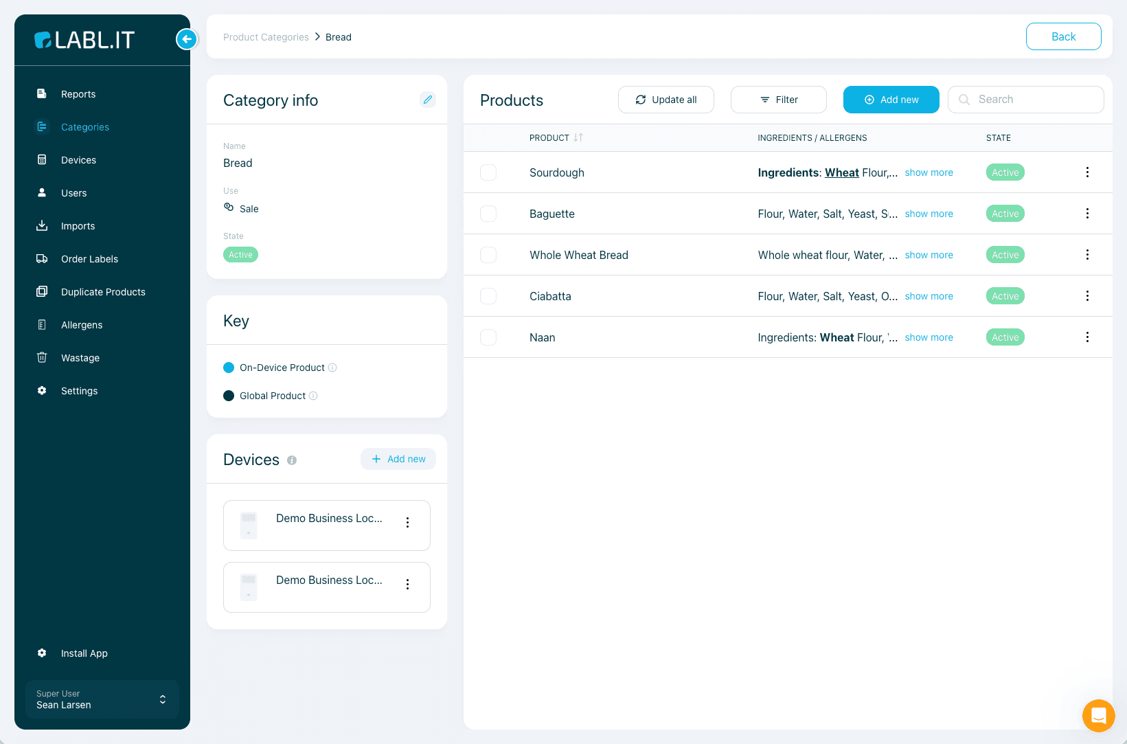 The user interface of the Labl.it back office.