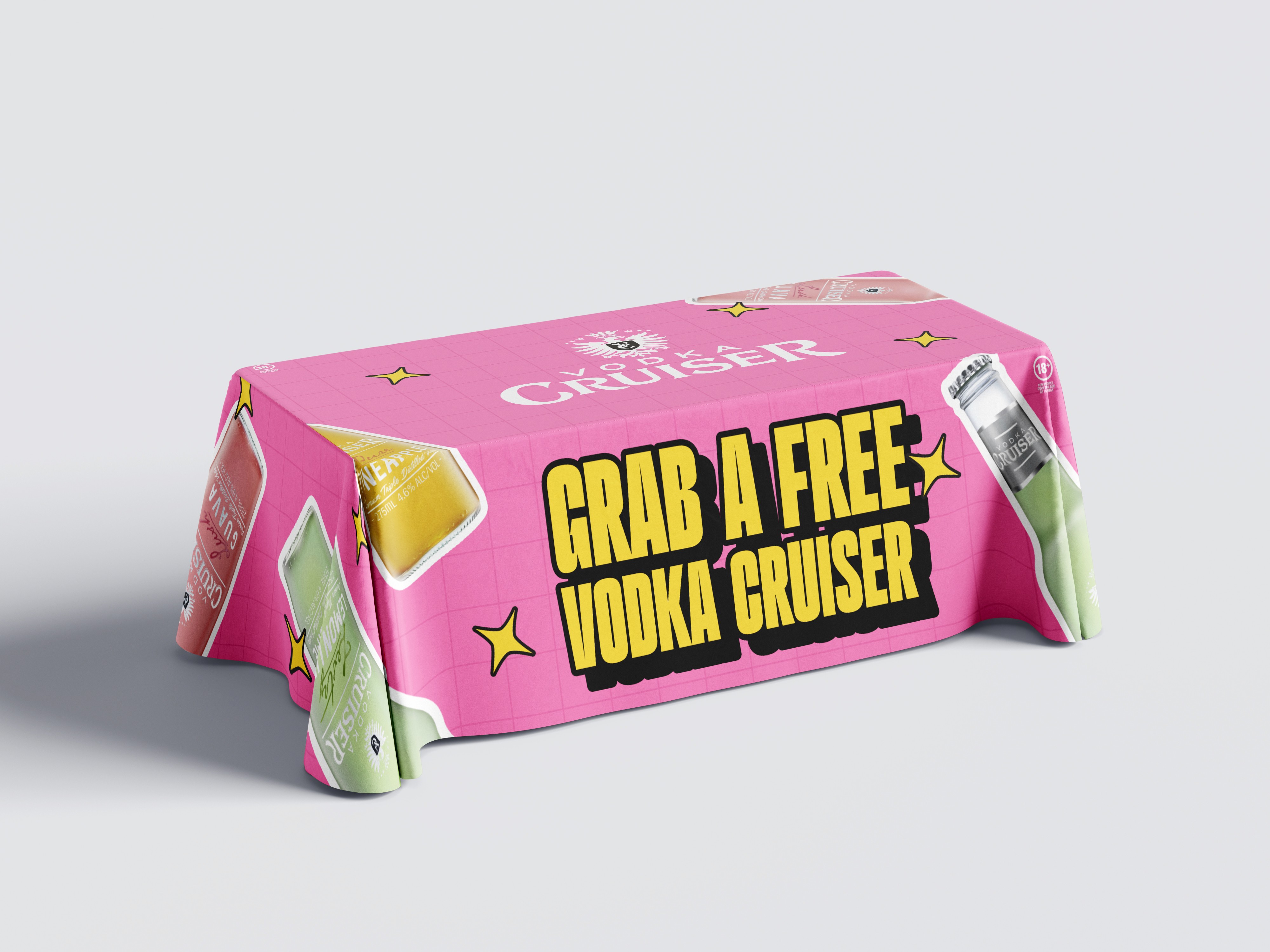 Rectangular packaging box with a pale yellow-to-orange gradient, featuring a large half-smiley face and “Smiley Co” branding, set on a split orange and yellow background.