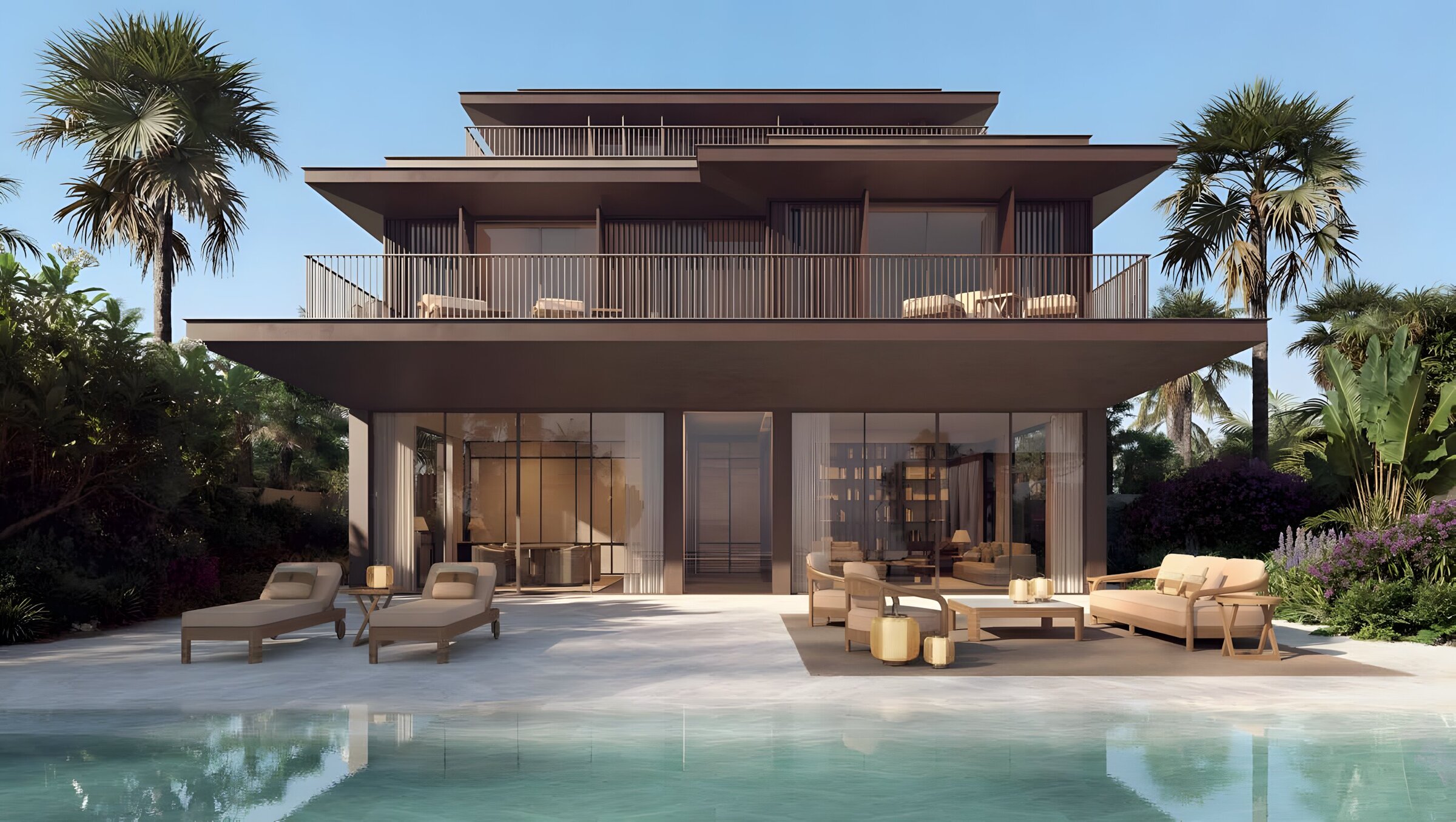 Modern terrace with private pool, representing the pinnacle of luxury living in our property portfolio.