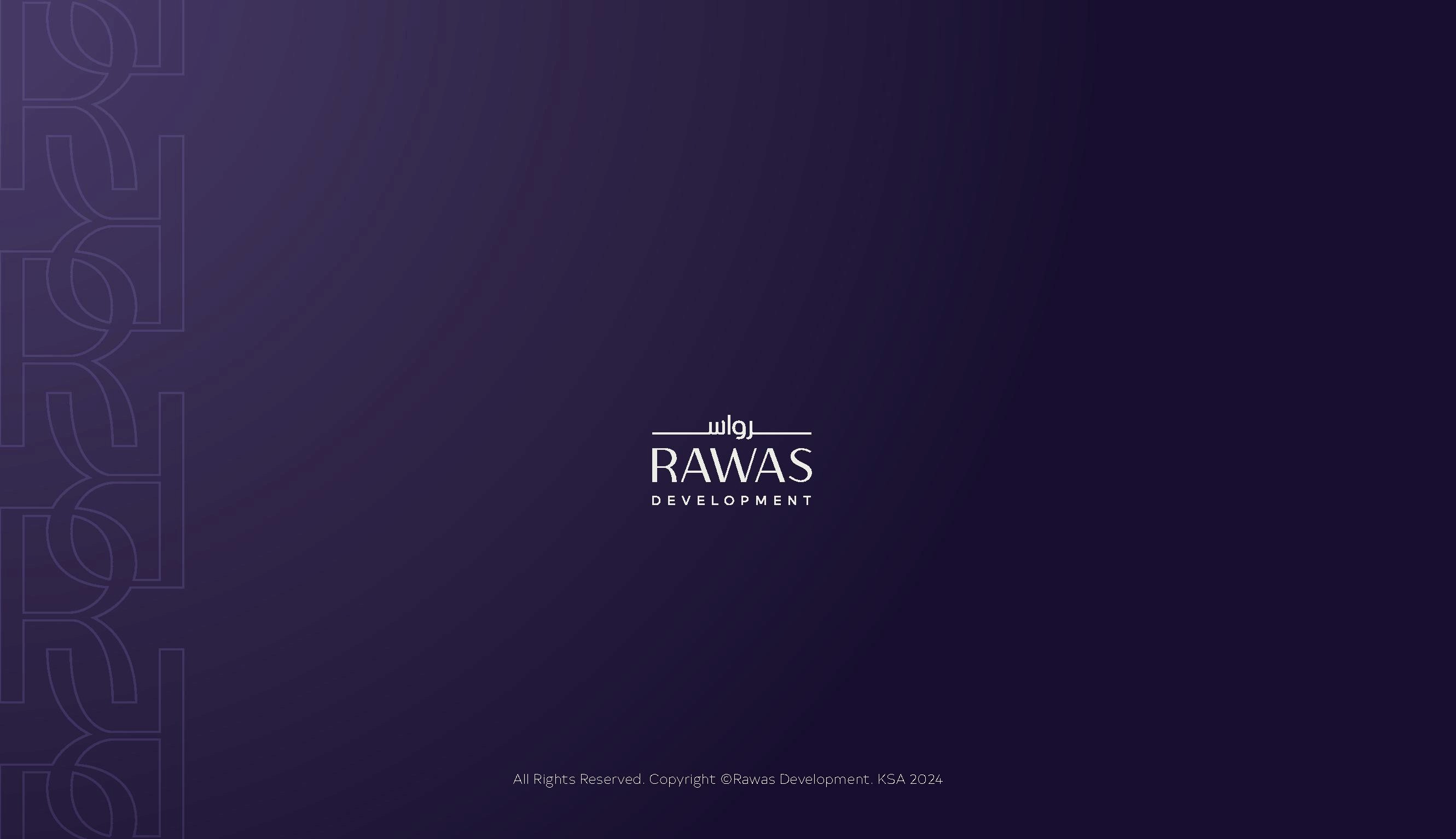 Visual identity guidelines for Rawas Development including color system and typography