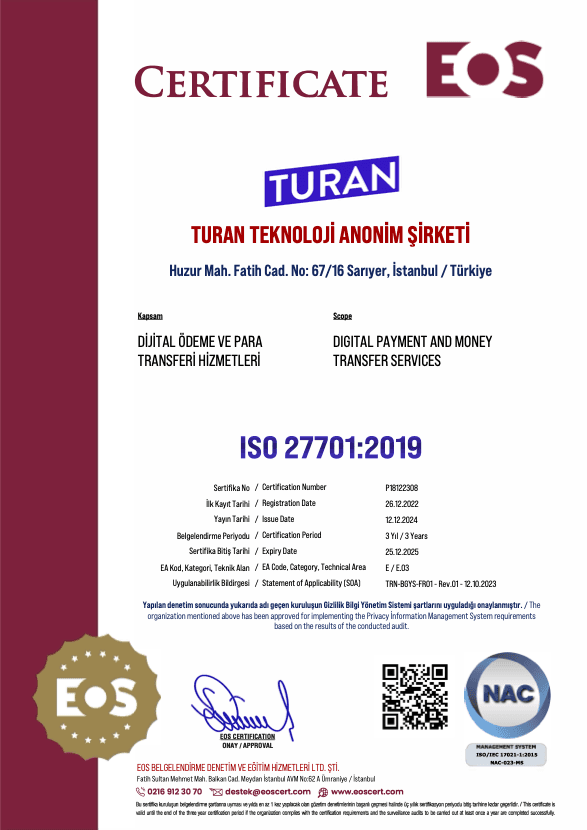 Turan APP ISO 27701:2019 Sertifikası