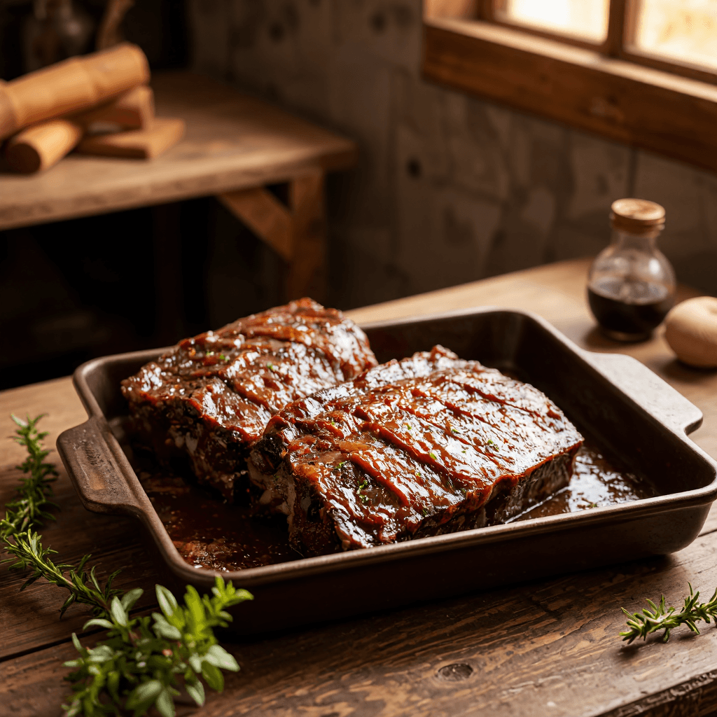 product photography of a tray of marinated beef short ribs