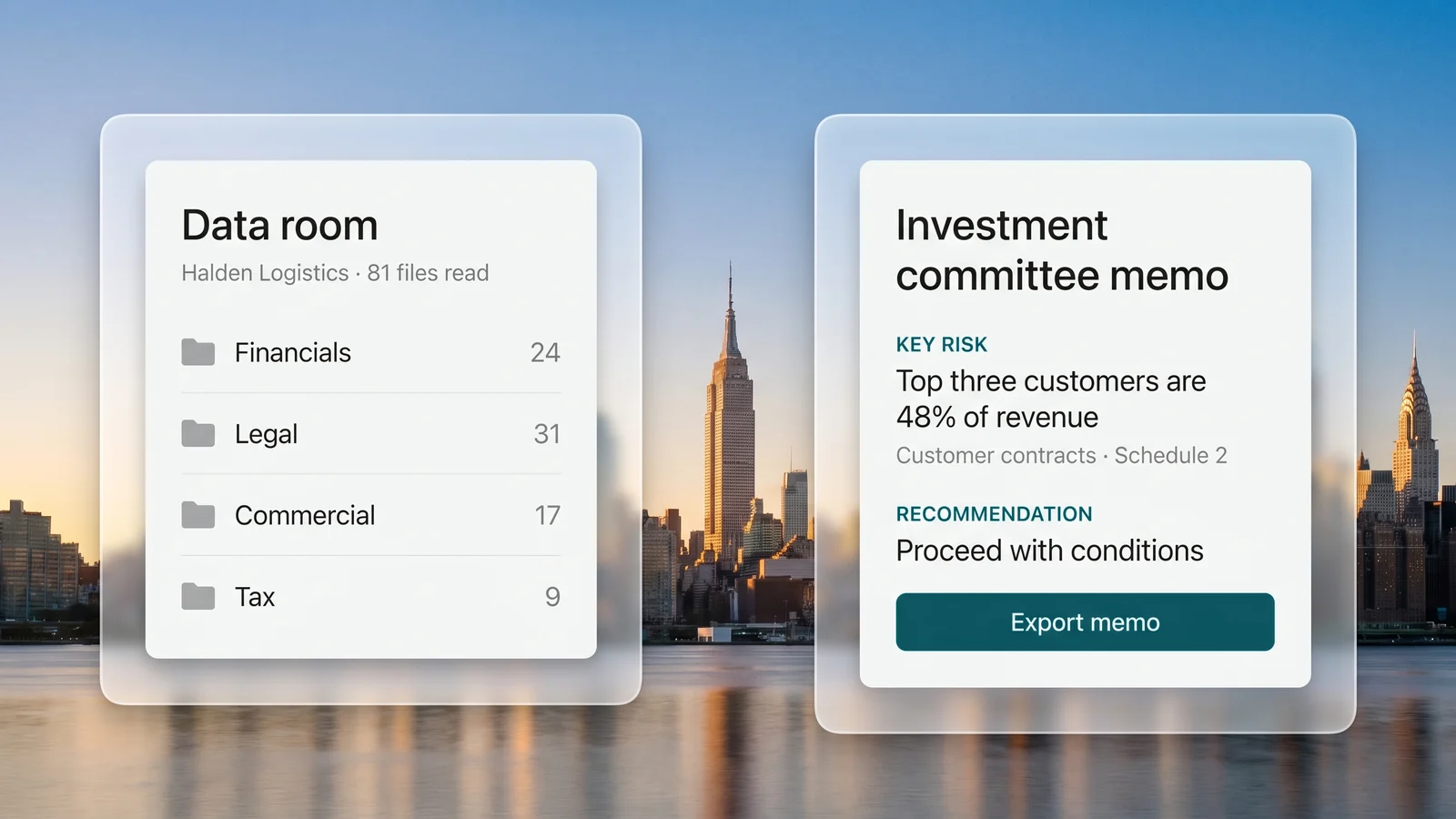 AI Due Diligence: a data room read in full, and the cited investment committee memo it produces