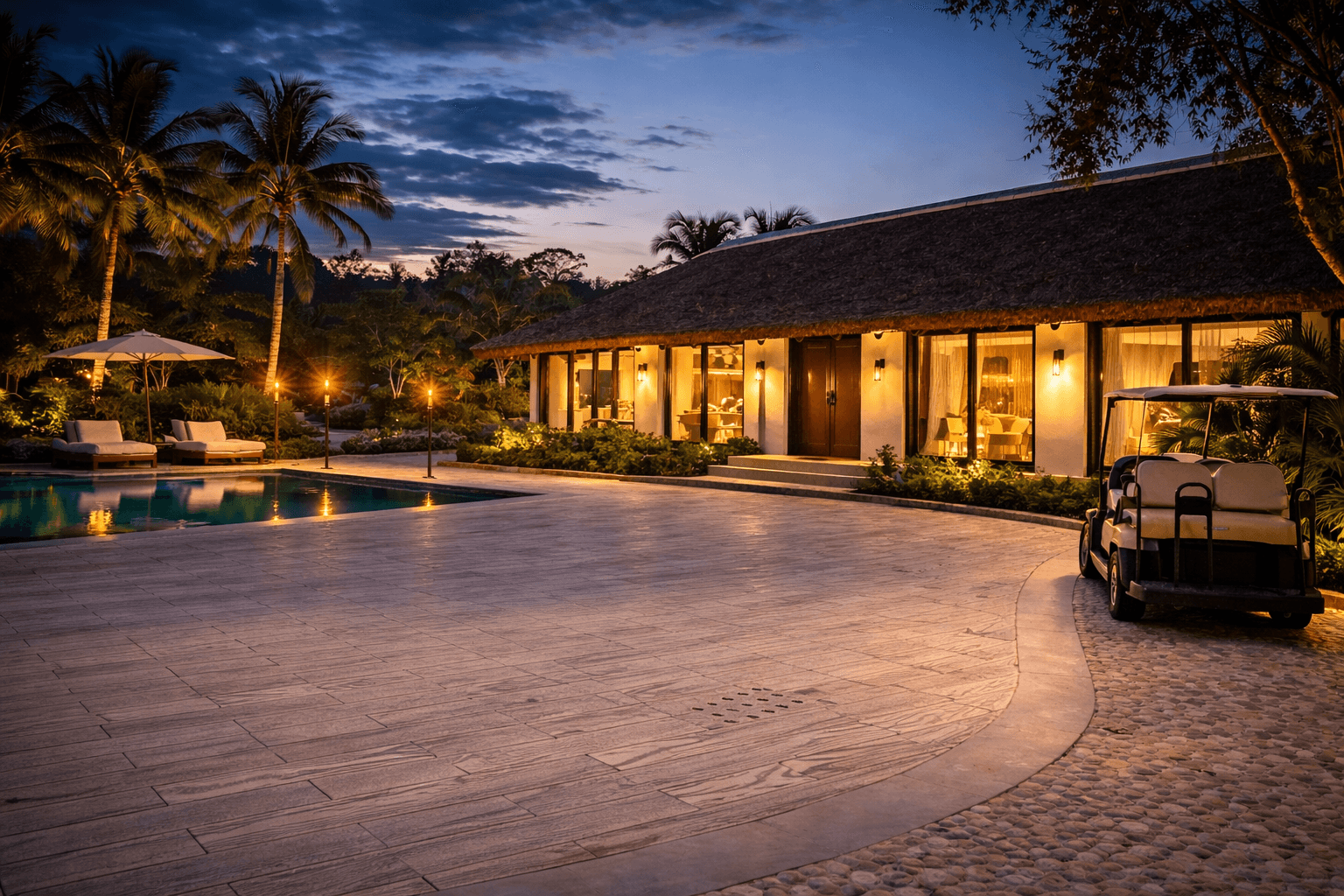 Stoovo stone flooring applied in luxury residential poolside and landscape design setting