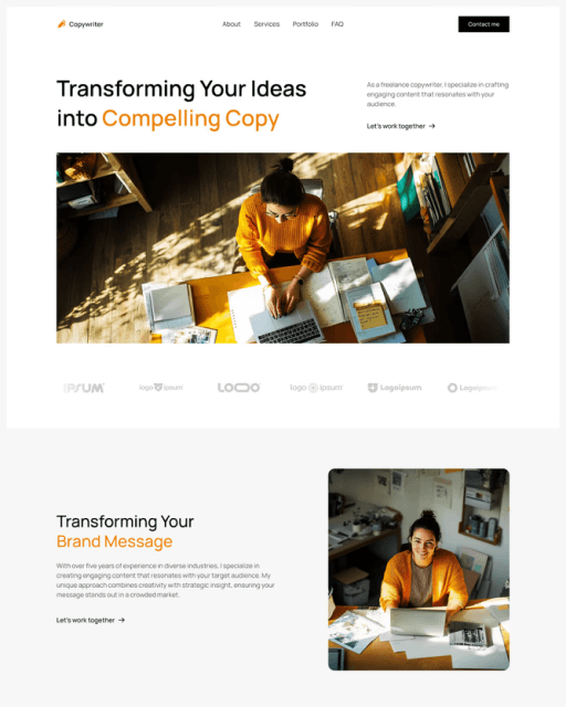 Essence Framer template preview showing hero and about section