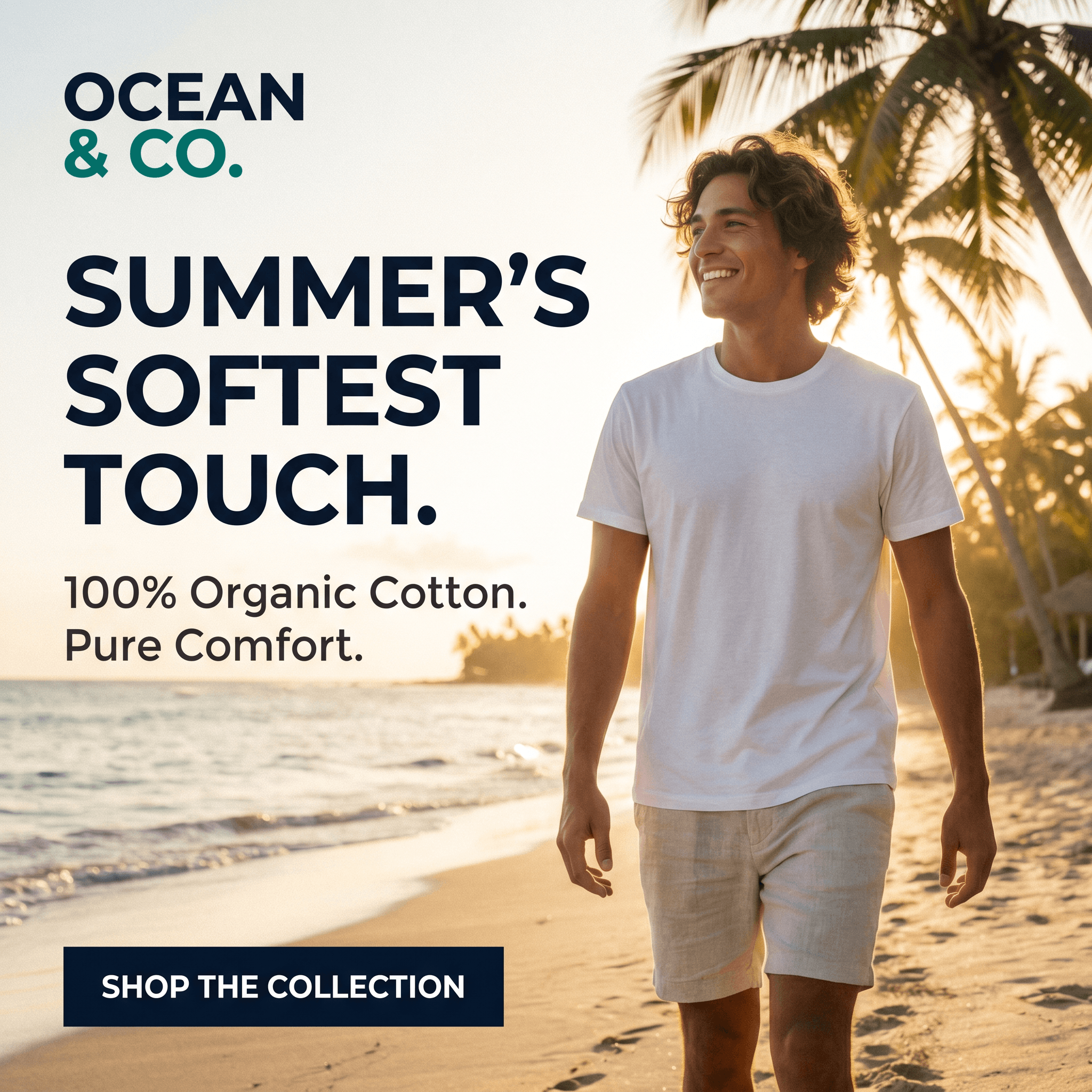 Generated ad creative — cotton tee on a sunlit beach