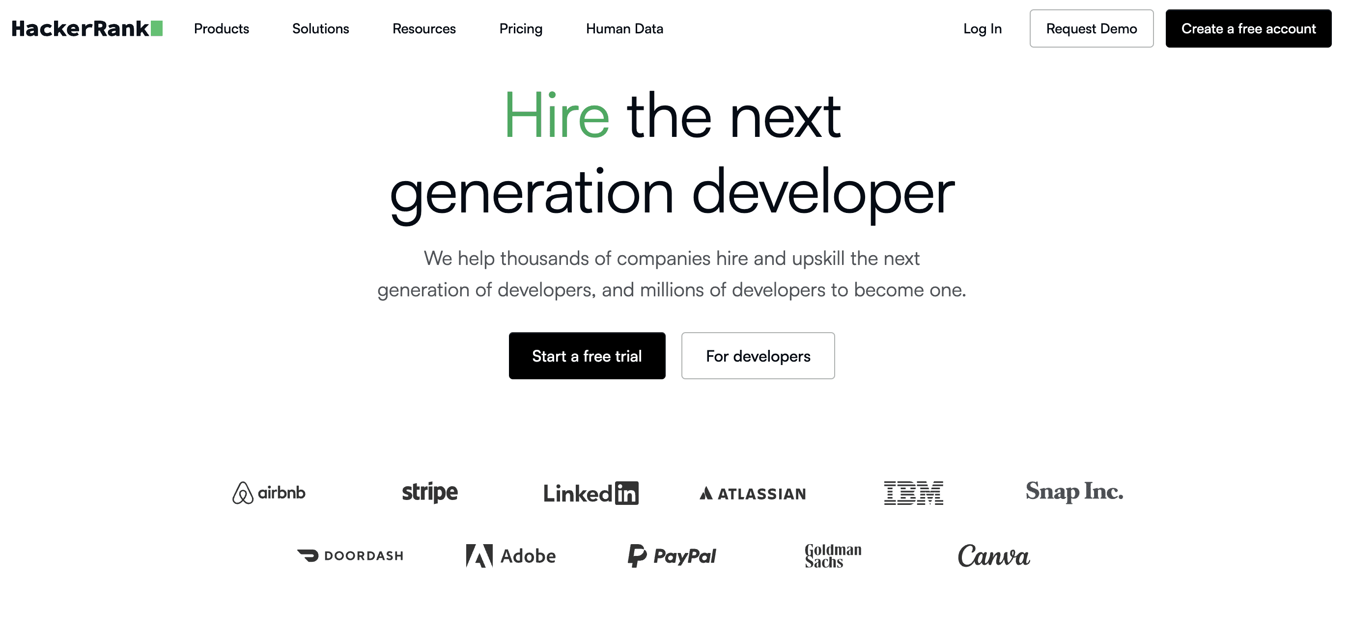 HackerRank homepage hero screenshot