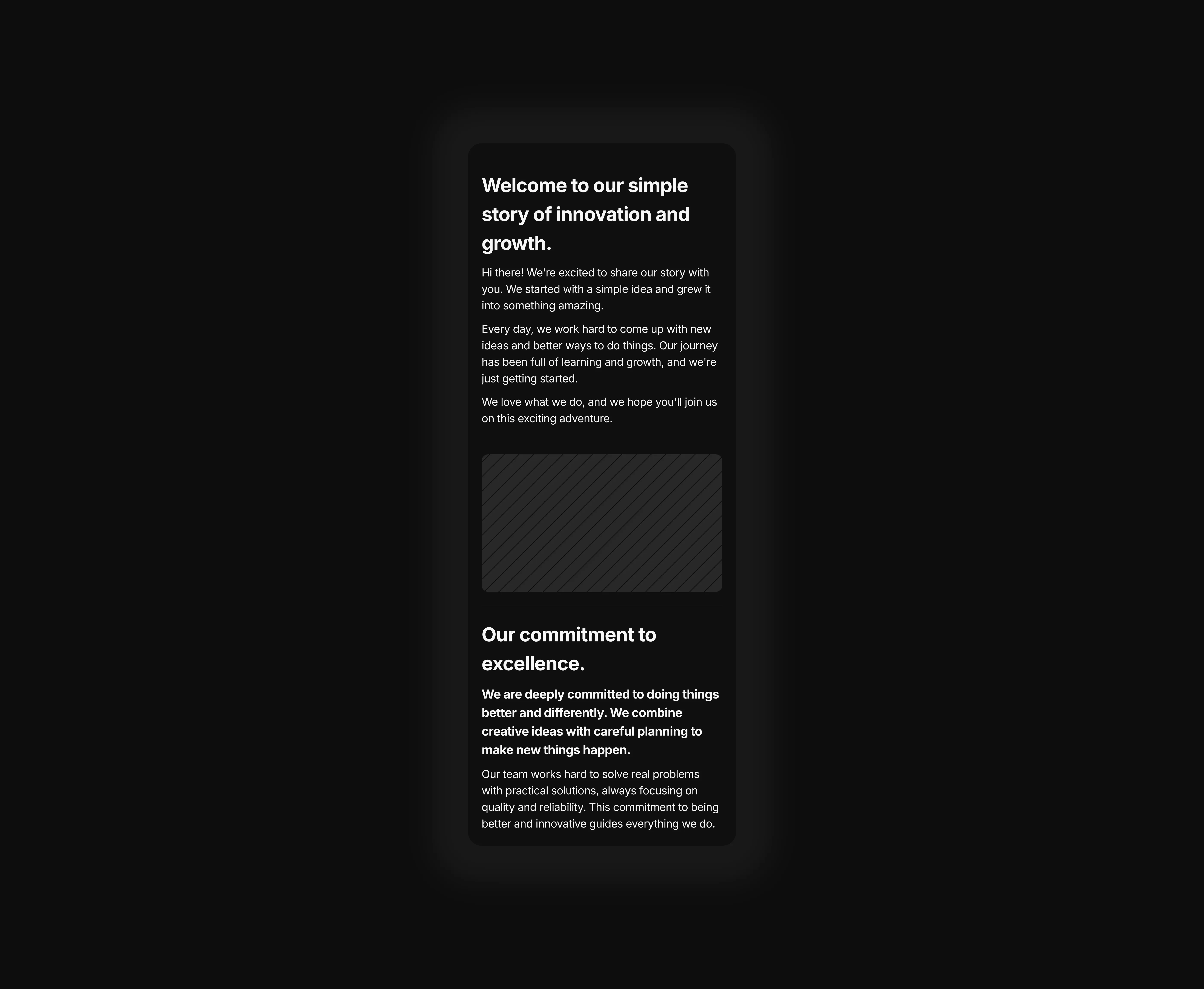 A dark themed minimalistic about page section UI design optimized for tablet and mobile devices