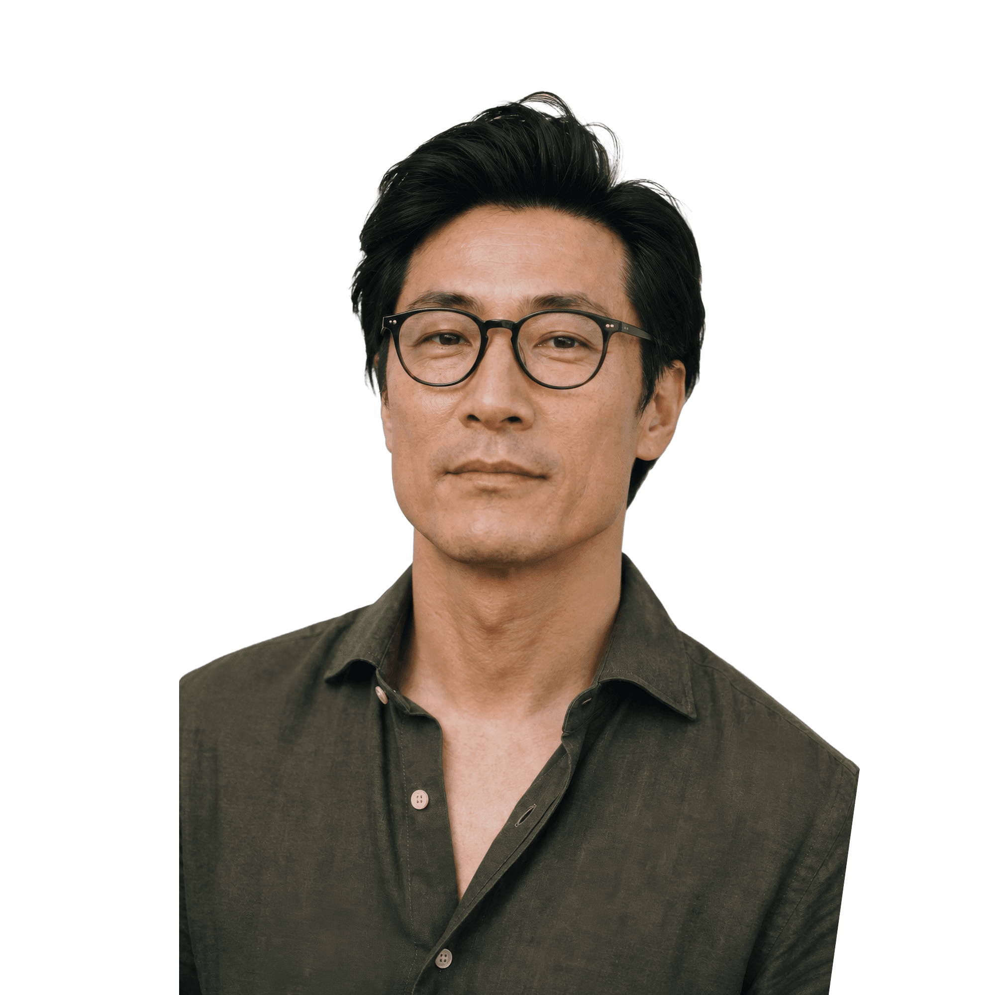 Team portrait of Sam on the blue brand background