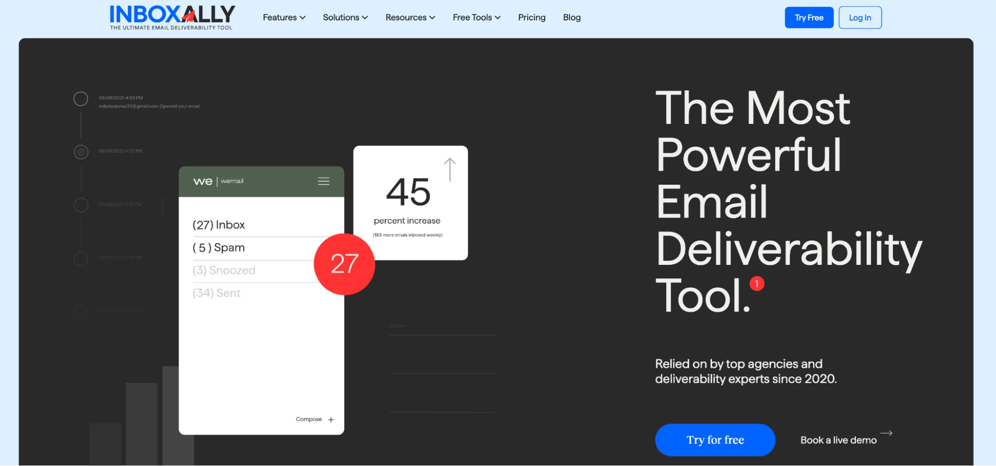 InboxAlly homepage: email engagement and inbox placement tool
