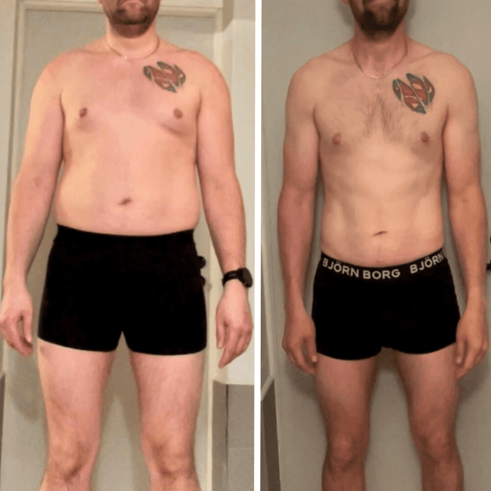 Before and after comparison of a man who lost weight during the RE:YOU program