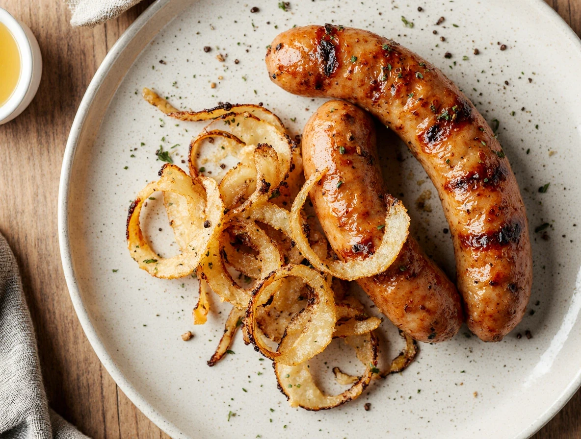 Kiełbasa grillowana z cebulą.