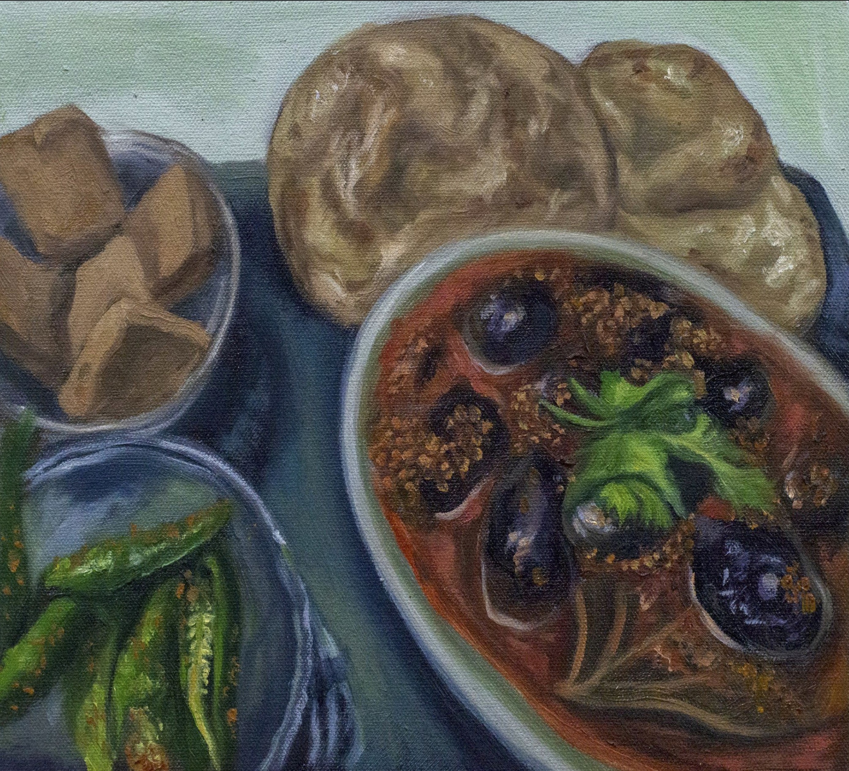 herd of sheep on road painting