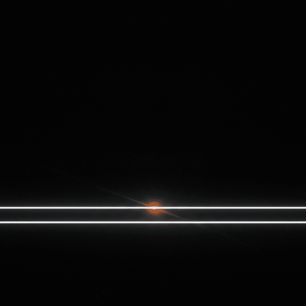 Single thin orange thread of light crossing a deep black void at one point