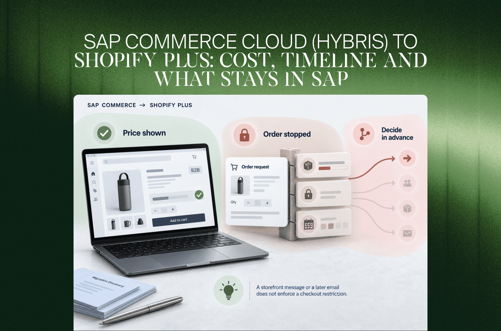 SAP Commerce Cloud zu Shopify Plus: Produktseite zeigt Preis, SAP stoppt die Bestellung, also Regeln vorab festlegen