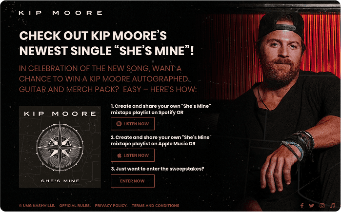 Screenshot of Kip Moore website