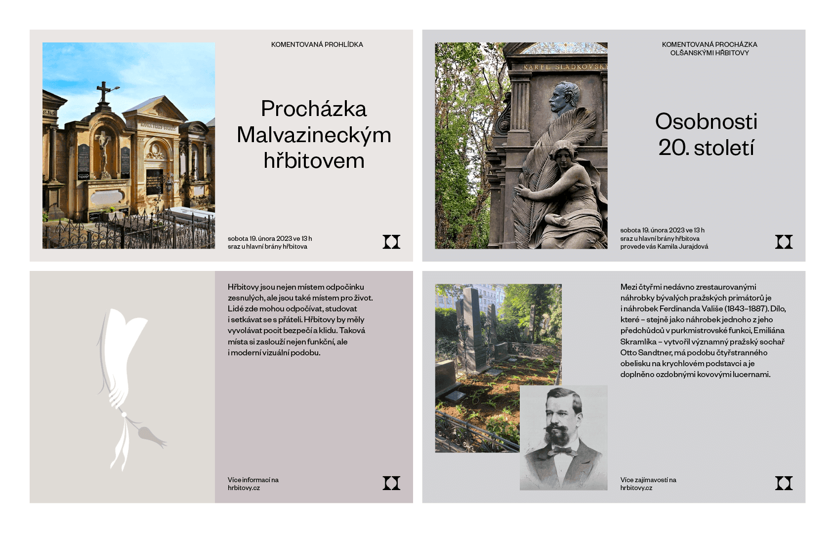 Nová vizuální identita pro Hřbitovy a pohřební služby Praha od studia Matouš Design, oceněná DESIGN BODem za citlivé grafické zpracování. Na fotografiích je vidět nové logo, ilustrace, orientační systém a tiskoviny, které přetvářejí pohled na hřbitovy jako na klidná a důstojná místa setkávání i vzpomínek.