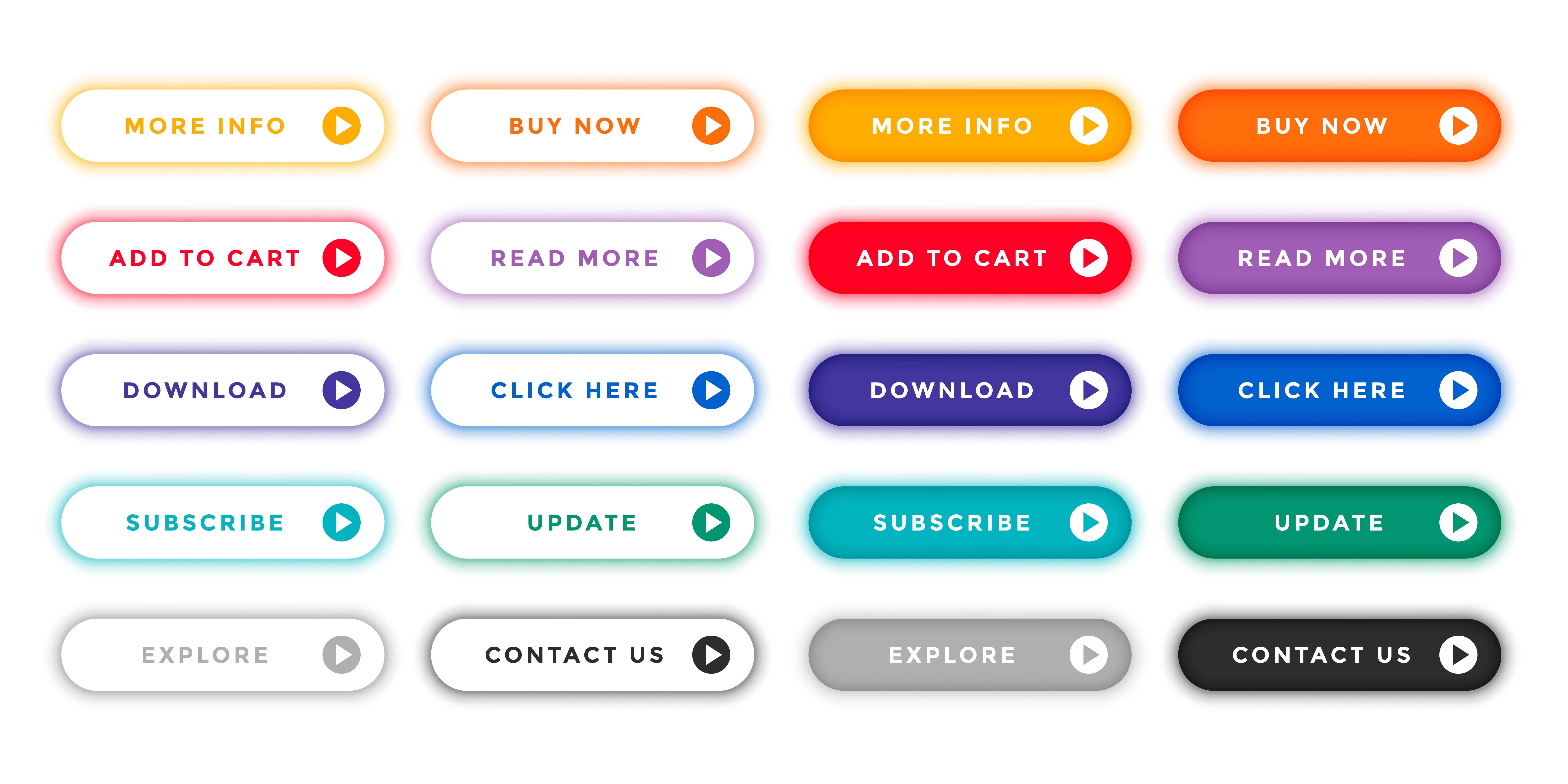 Various styled buttons for web and app interfaces