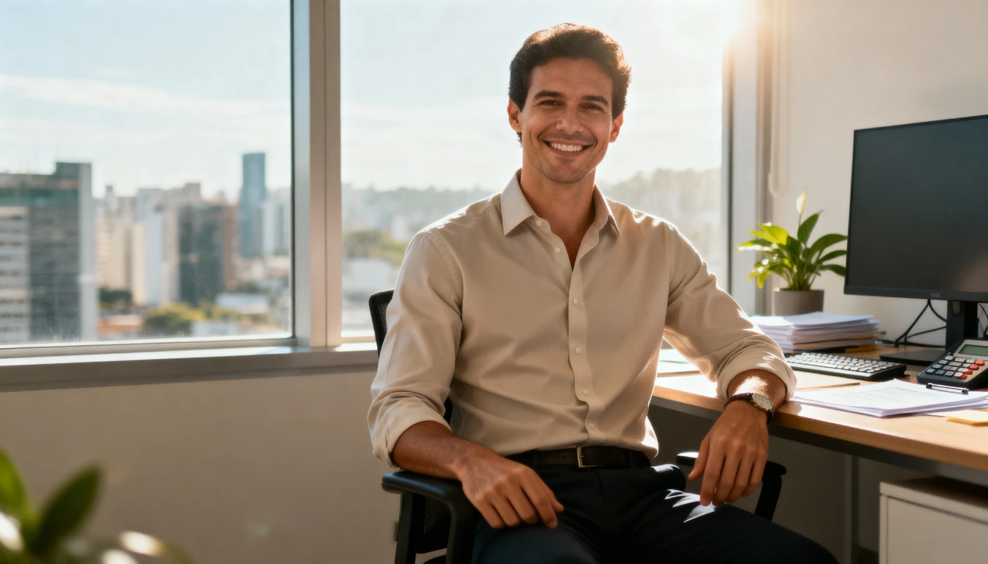 Imagem de um contador feliz no escritório