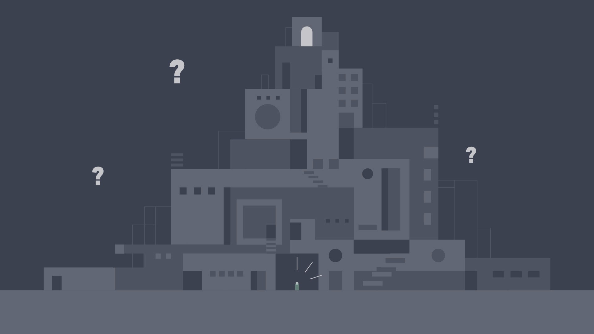 Complex of abstract buildings on a dark background