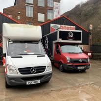 Van parked up outside a store in Halifax ready to collect a sofa