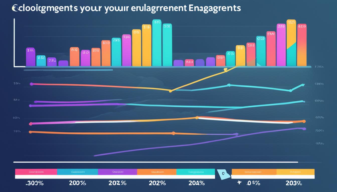 A series of colorful bar graphs representing engagement rates, follower growth, and profile visits on Instagram. Each graph shows an upward trend over time to reflect the importance of tracking these metrics for better results in 2024. The colors used in the graphs are vibrant and eye-catching, with clear labels and axes to make the data easy to understand at a glance. The background is a neutral shade to contrast with the bold graphs and draw attention to the important data.