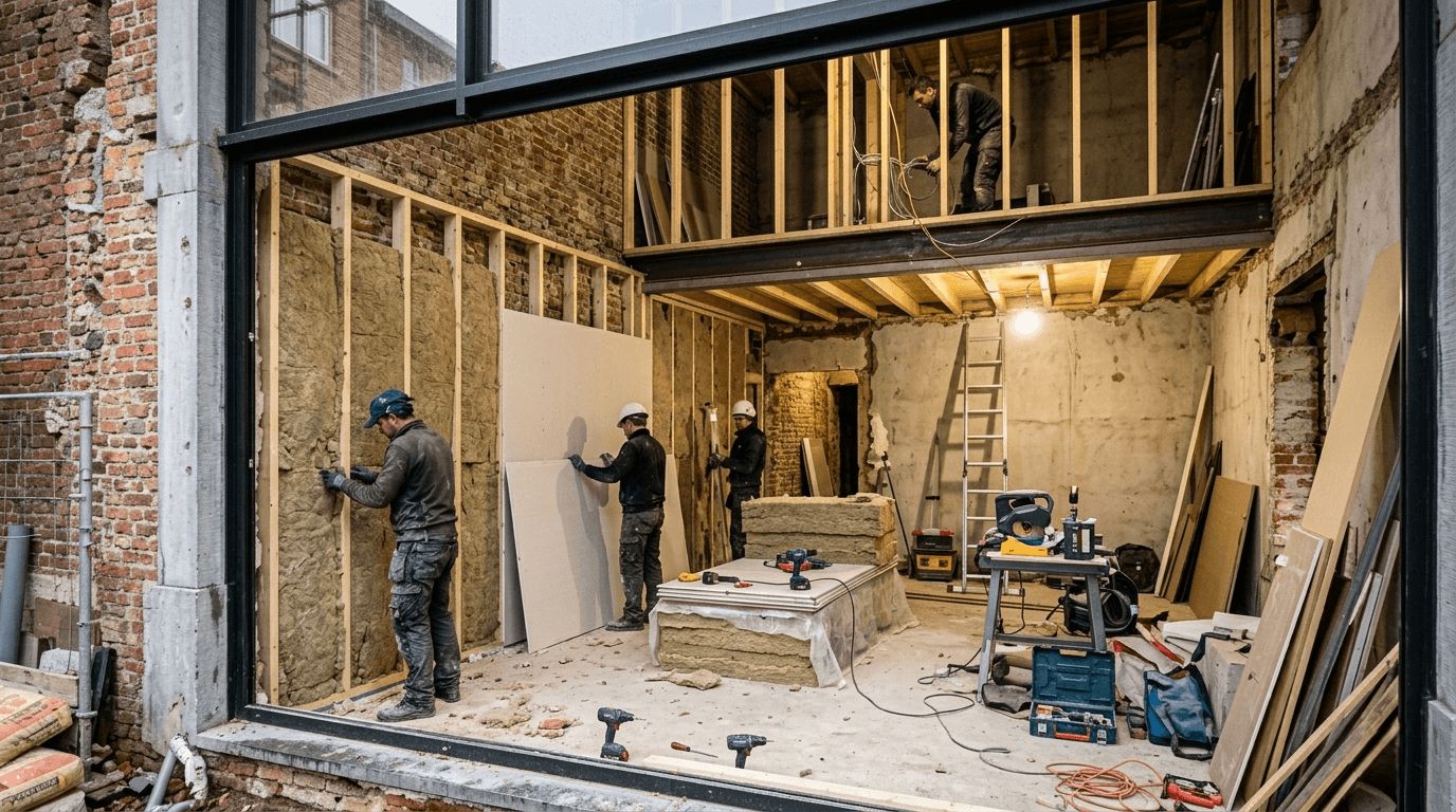 Travaux de rénovation maison ancienne à Liège avec isolation et transformation intérieure