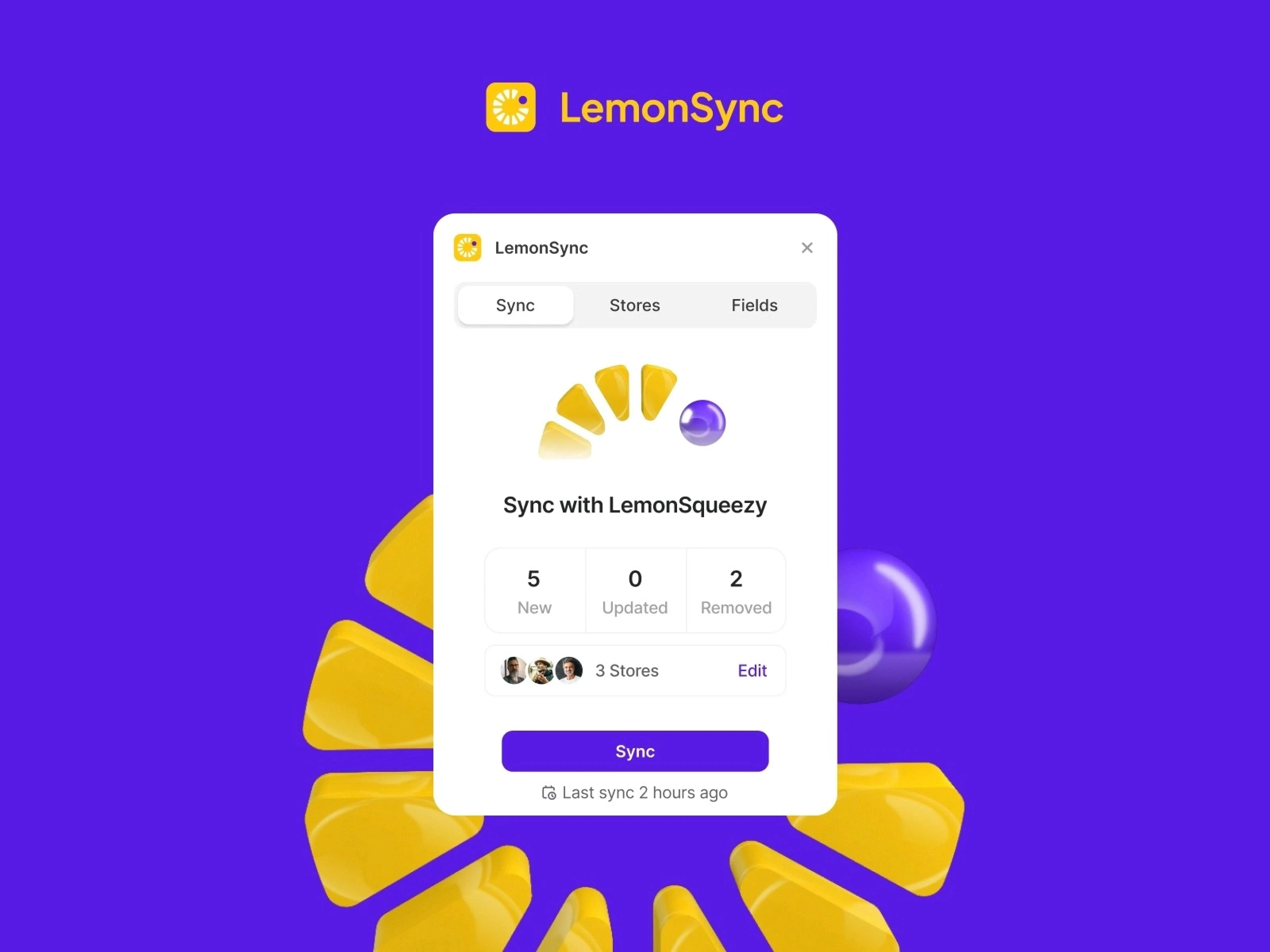 The LemonSync window is displayed with a graphic of yellow lemon slices on a purple background.