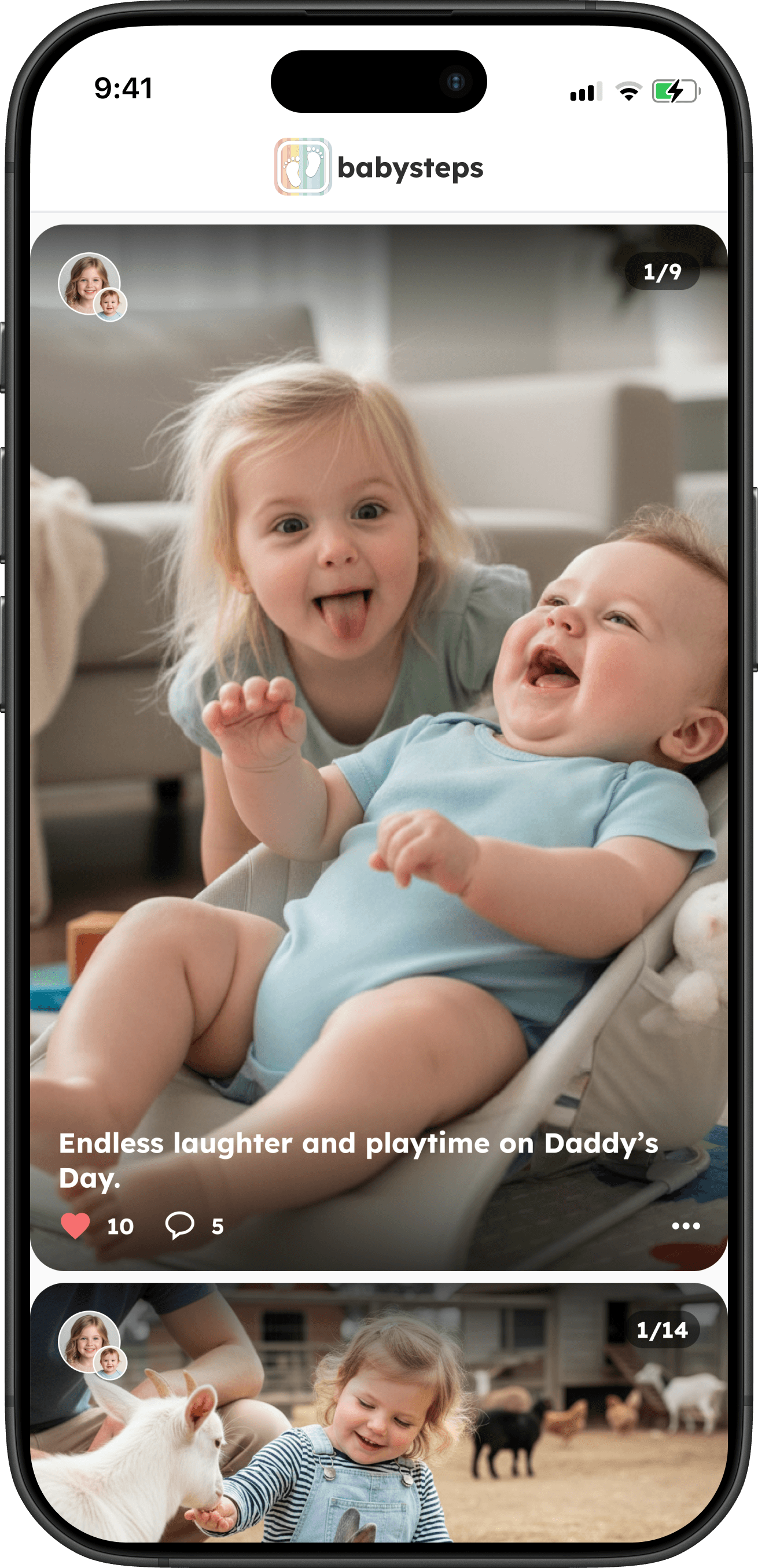 Schermafbeelding van de startfeed van babysteps
