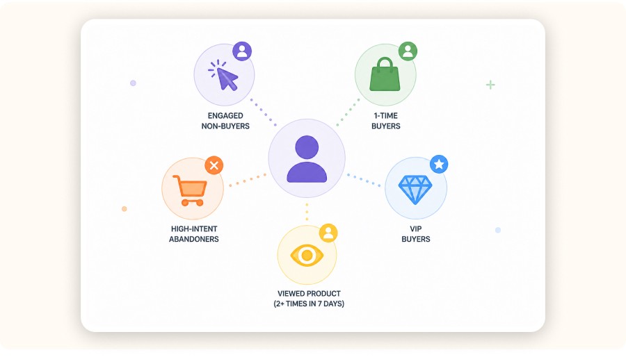 Simple customer segmentation diagram with key dropshipping audience groups and icons&nbsp;