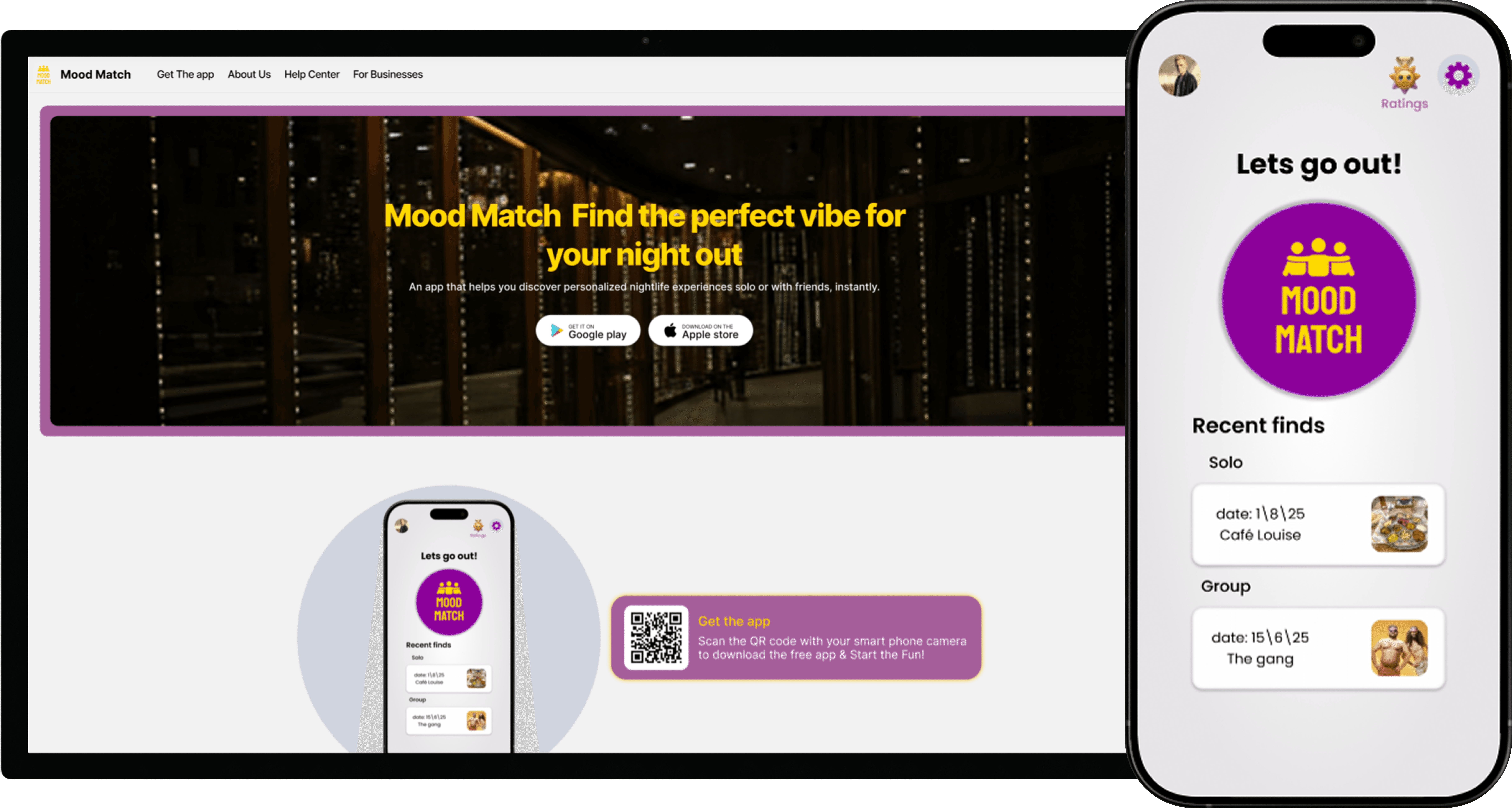 Mood match app/desktop screens