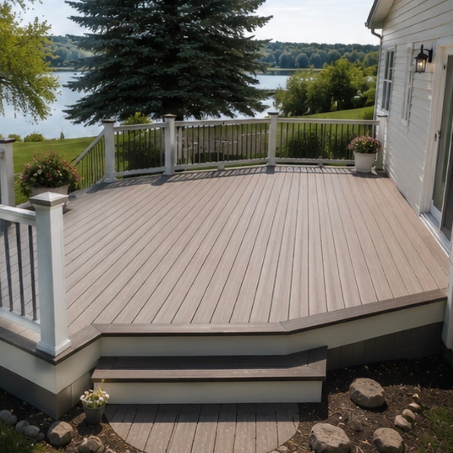 Finished deck with railing and table