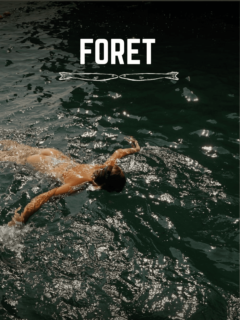 a photo of a woman snorkeling in dark green water with the Foret Destinations logo overlaid on the water